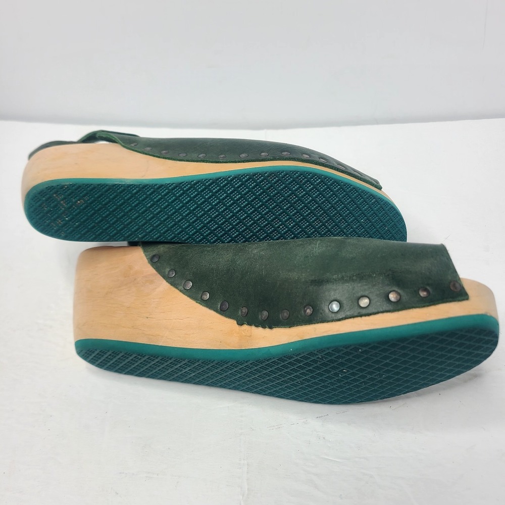 TRIPPEN Orinoco Wooden Clog Strappy Sandal Green Leather EU 39 US 8 - Picture 8 of 9